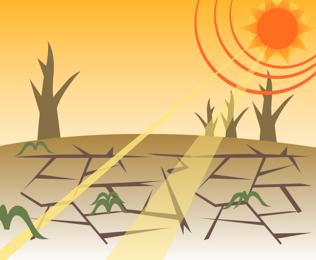 雨がまったくふらずに大地がからからにひびわれたイメージ